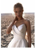 White Pleated Satin Slit Unusual Wedding Dress